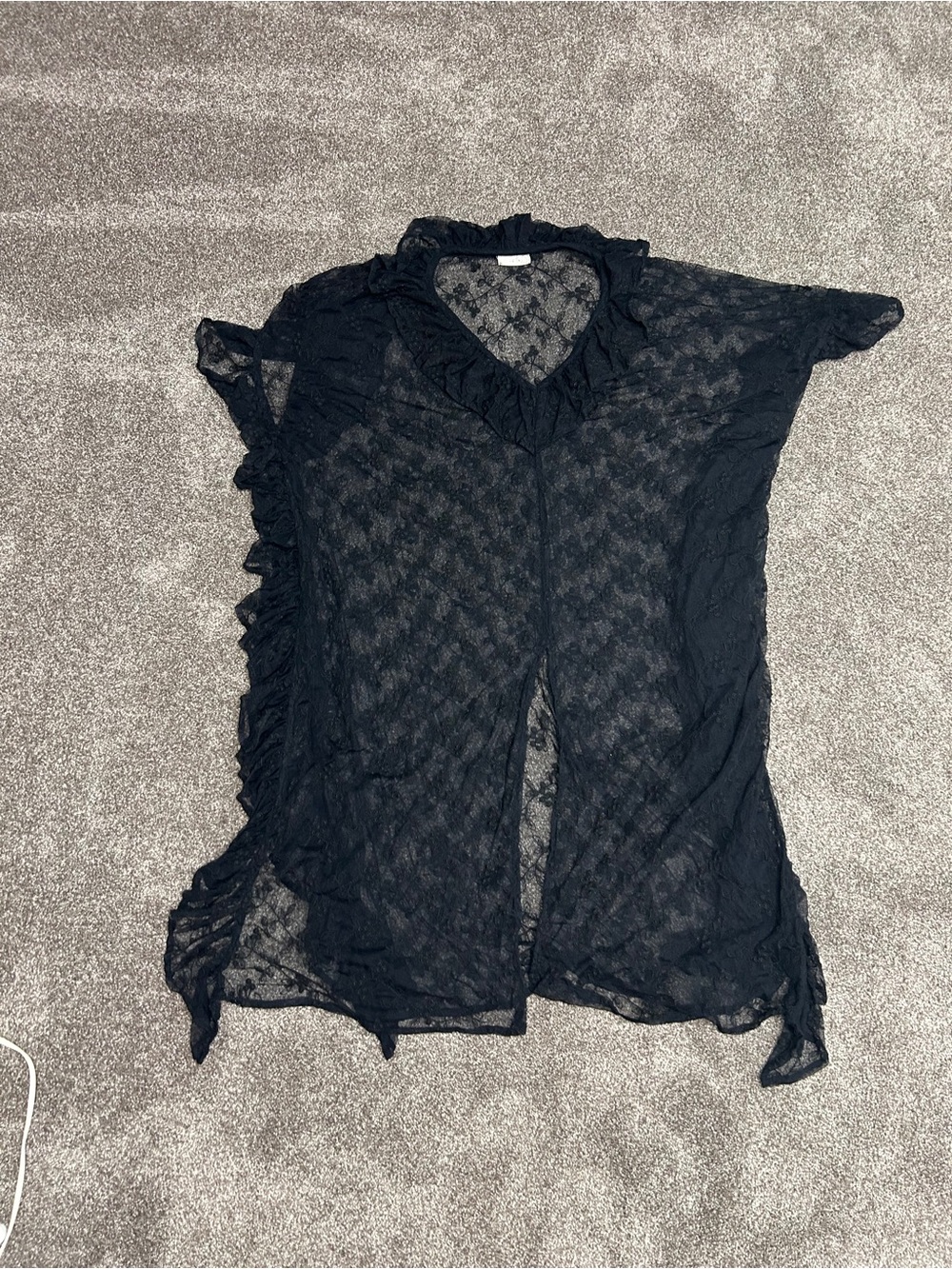 Free People Black Sheer Ruffled V-Neck Blouse